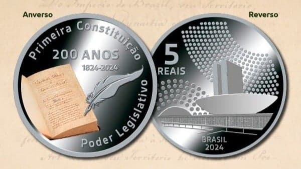 Moeda de R$ 5 celebra bicentenário da primeira constituição do Brasil